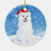 サンタクロースの帽子のクリスマスのオーナメントのSamoyed犬 セラミックオーナメント (裏面)