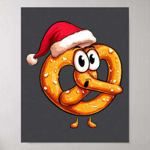 サンタクロースの帽子のコスチュームをかぶった素晴らしいクリスマスのプレッツェル ポスター