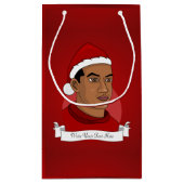 サンタクロースの帽子の漫画を持つ男性 スモールペーパーバッグ (裏面)
