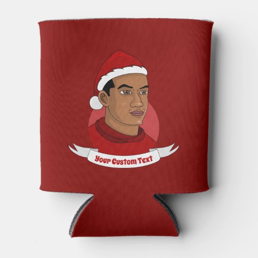 サンタクロースの帽子の漫画クーラーボックスを持つ男性 缶クーラー (正面)