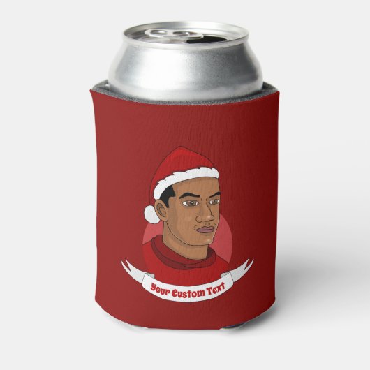 サンタクロースの帽子の漫画クーラーボックスを持つ男性 缶クーラー (缶裏面)