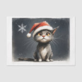 サンタクロースの帽子をかぶったかわいいクリスマス子猫 薄葉紙 (正面)