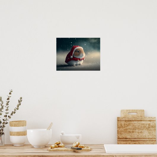 サンタクロースの帽子をかぶったかわいい小さなバニー ポスター (キッチン)