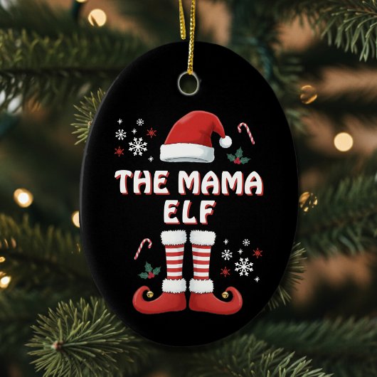 サンタクロースの帽子をかぶったエルフのブーツ 黒のクリスマス セラミックオーナメント