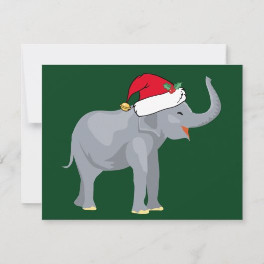 サンタクロースの帽子をかぶったクリスマスの象 緑 シーズンカード (正面)