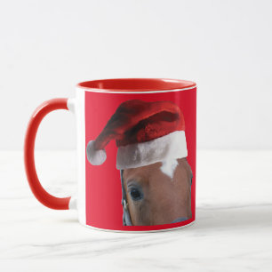 サンタクロースの帽子をかぶったクリスマスホース マグカップ