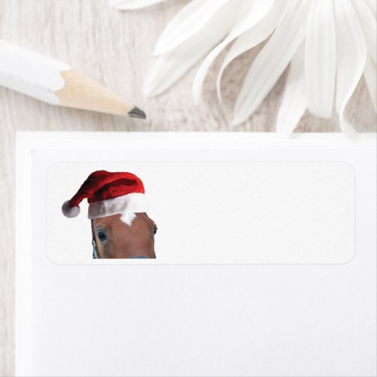 サンタクロースの帽子をかぶったクリスマスホース ラベル (インサイチュ)