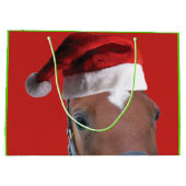 サンタクロースの帽子をかぶったクリスマスホース ラージペーパーバッグ (裏面)