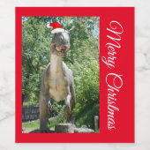 サンタクロースの帽子をかぶったトレックスの恐竜 ワインラベル (シングルラベル)