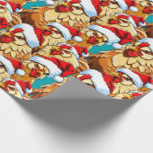 サンタクロースの帽子をかぶったニワトリ ラッピングペーパー (角)