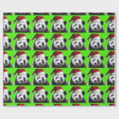 サンタクロースの帽子をかぶったパンダのクマ ラッピングペーパー (フラット)