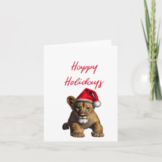 サンタクロースの帽子をかぶったライオンのブランク カード (正面)