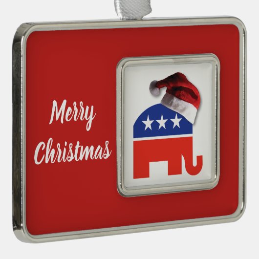 サンタクロースの帽子をかぶった共和党の象 シルバープレートフレームオーナメント (右)