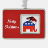 サンタクロースの帽子をかぶった共和党の象 シルバープレートフレームオーナメント (正面)