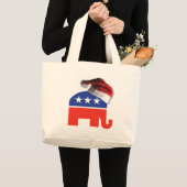 サンタクロースの帽子をかぶった共和党の象 ラージトートバッグ (正面(商品))