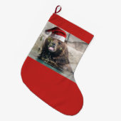 サンタクロースの帽子をかぶった白熊 ラージクリスマスストッキング (正面 (吊り時))