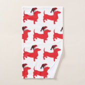 サンタクロースの帽子をかぶった赤いダシュント バスタオルセット (ハンドタオル)