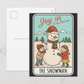 サンタクロースの帽子をかぶった雪だるまと子供たちのクリスマス シーズンポストカード (正面/裏面)