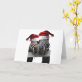 サンタクロースの帽子をかぶった2頭の馬 カード (黄色い花)