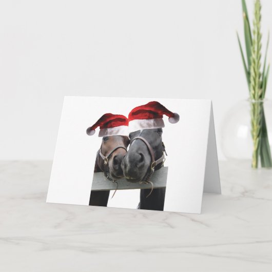 サンタクロースの帽子をかぶった2頭の馬 カード (正面)