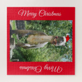 サンタクロースの帽子をかぶったTREXディノサウル ジグソーパズル (横)