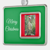 サンタクロースの帽子をかぶったTREX恐竜 シルバープレートフレームオーナメント (左)