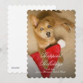 サンタクロースの帽子を持つ子犬 シーズンカード (正面/裏面)