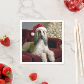 サンタクロースの帽子を被ったアフガンハウンド スタンダードカクテルナプキン (インサイチュ)