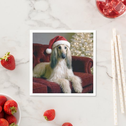 サンタクロースの帽子を被ったアフガンハウンド スタンダードカクテルナプキン (インサイチュ)