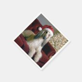 サンタクロースの帽子を被ったアフガンハウンド スタンダードカクテルナプキン (角)