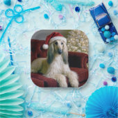 サンタクロースの帽子を被ったアフガンハウンド ペーパープレート (パーティー)