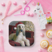 サンタクロースの帽子を被ったアフガンハウンド ペーパープレート (パーティー)