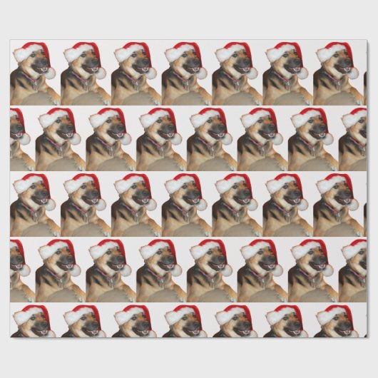 サンタクロースの帽子を被ったドイツの羊飼い ラッピングペーパー (フラット)