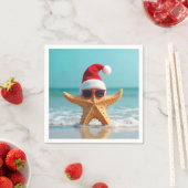 サンタクロースの帽子を被ったヒトデ スタンダードカクテルナプキン (インサイチュ)