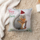 サンタクロースの帽子を身に着けているクリスマスのリス クッション (ブランケット)