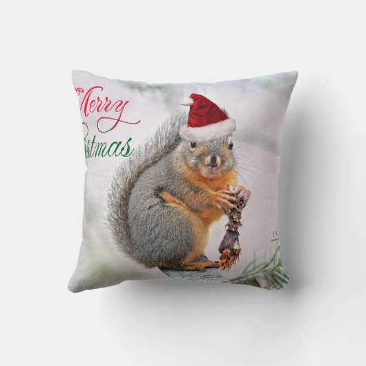 サンタクロースの帽子を身に着けているクリスマスのリス クッション (裏面)