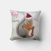 サンタクロースの帽子を身に着けているクリスマスのリス クッション (正面)