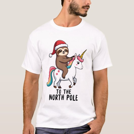 サンタクロースの怠け者ユニコーンに乗る面白い女の子クリスマスT- Tシャツ (正面)