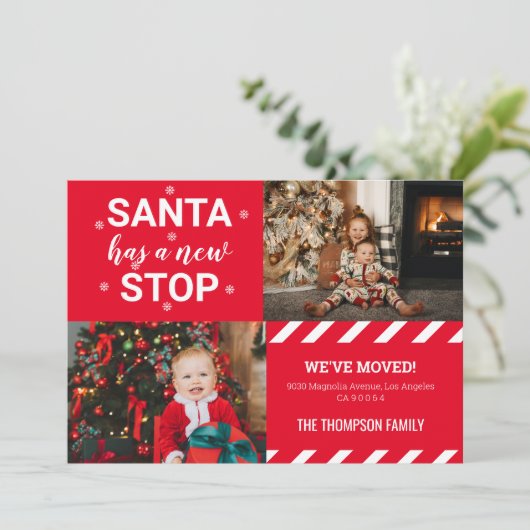 サンタクロースの新しいストップお知らせしました 新住所のお写真お引越し シーズンカード (スタンド正面)