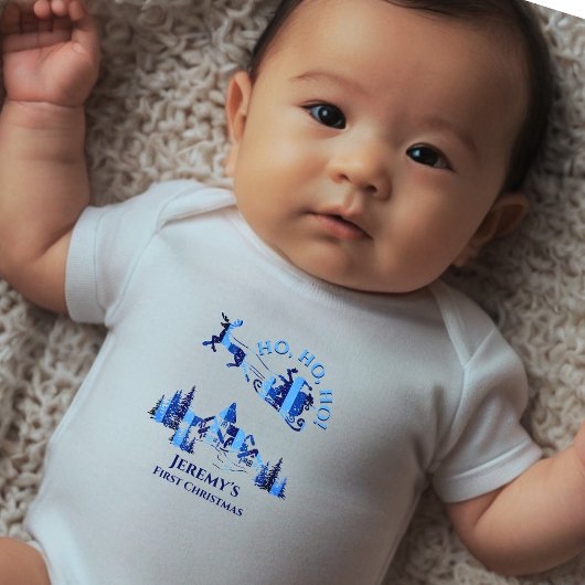サンタクロースの最初のクリスマス ブルー 赤ちゃんの名前 ベビーボディスーツ