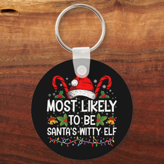 サンタクロースの機知に富んだ小妖精や小人 キーホルダー (正面)