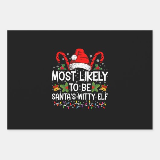 サンタクロースの機知に富んだ小妖精や小人 ラッピングペーパーシート (正面)