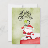 サンタクロースの水彩付きテニスクリスマス シーズンカード (正面)