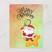 サンタクロースの水彩付きテニスクリスマス シーズンポストカード (正面)
