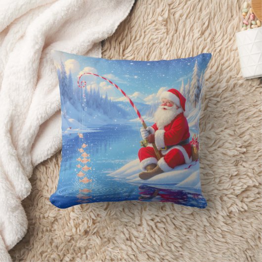 サンタクロースの氷上釣り クリスマスパーソナライズデザイン クッション (ブランケット)