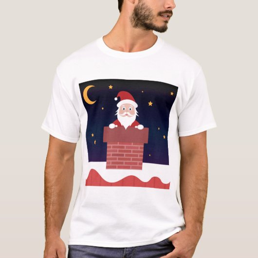 サンタクロースの漫画のクリスマスがChimneyの夜 Tシャツ (正面)