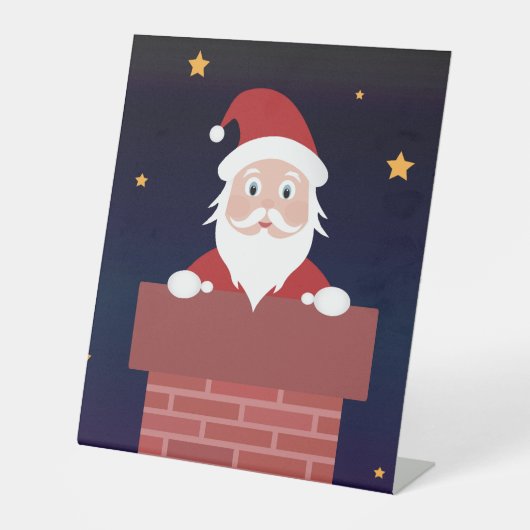 サンタクロースの漫画のクリスマスの夜の煙突Tダウン 台座サイン (正面)