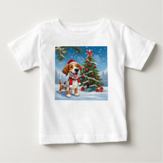 サンタクロースの犬のトドラーTシャツ ベビーTシャツ