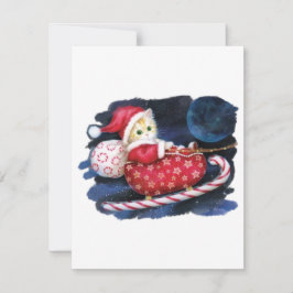 サンタクロースの猫がサンタのスレッドでプレゼントを届ける シーズンカード