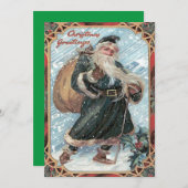 サンタクロースの玩具の袋 ホリー 冬の嵐 招待状 (正面/裏面)